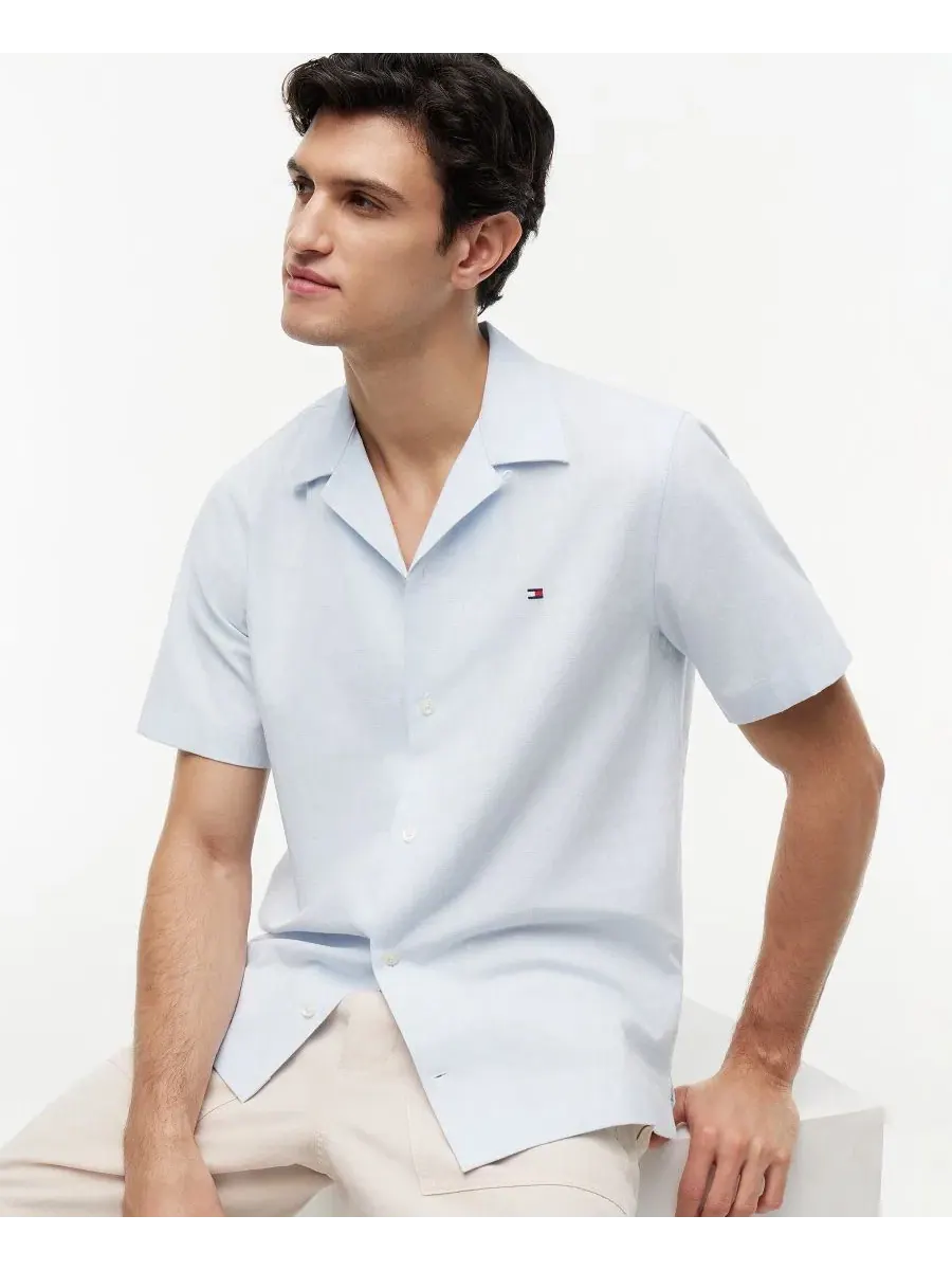 Мужская рубашка из хлопка и льна Tommy Hilfiger — изображение 3 из 4, синий