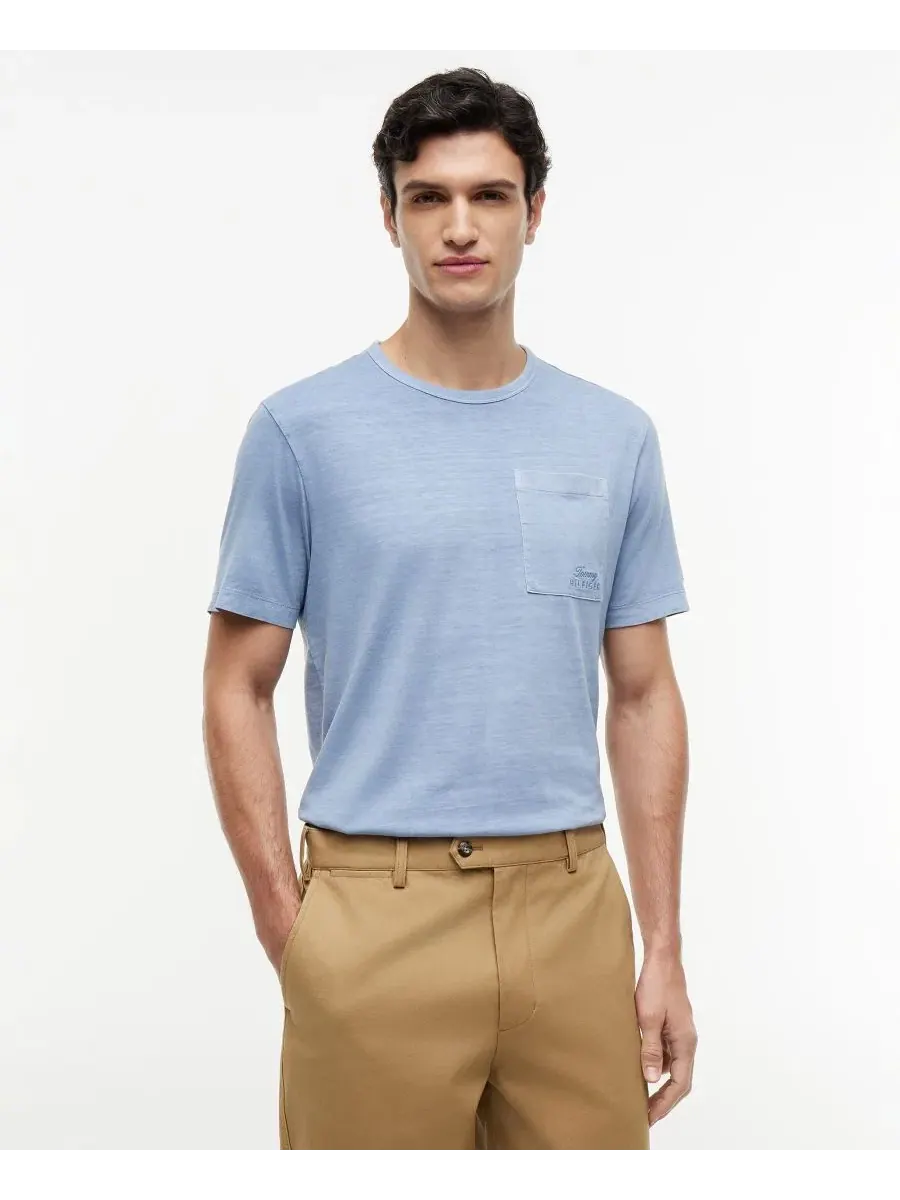 Футболка с нагрудным карманом и эффектом окрашивания Tommy Hilfiger — изображение 1 из 4, синий
