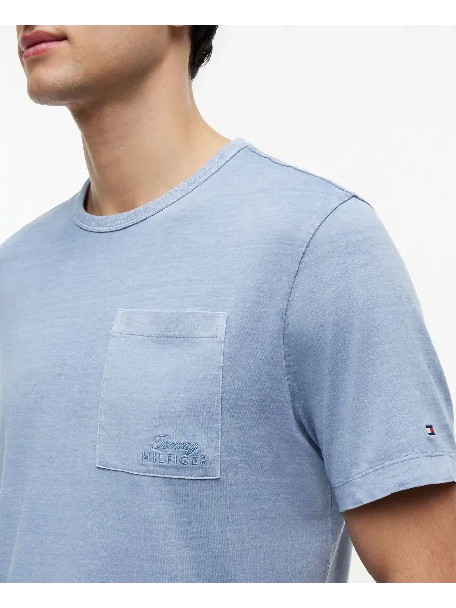Футболка с нагрудным карманом и эффектом окрашивания Tommy Hilfiger — изображение 3 из 4, синий