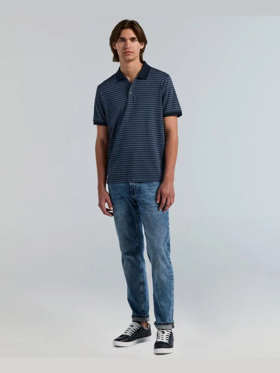 Мужское поло из жаккардового хлопка в полоску Perry Ellis — изображение 2 из 4, сапфировый