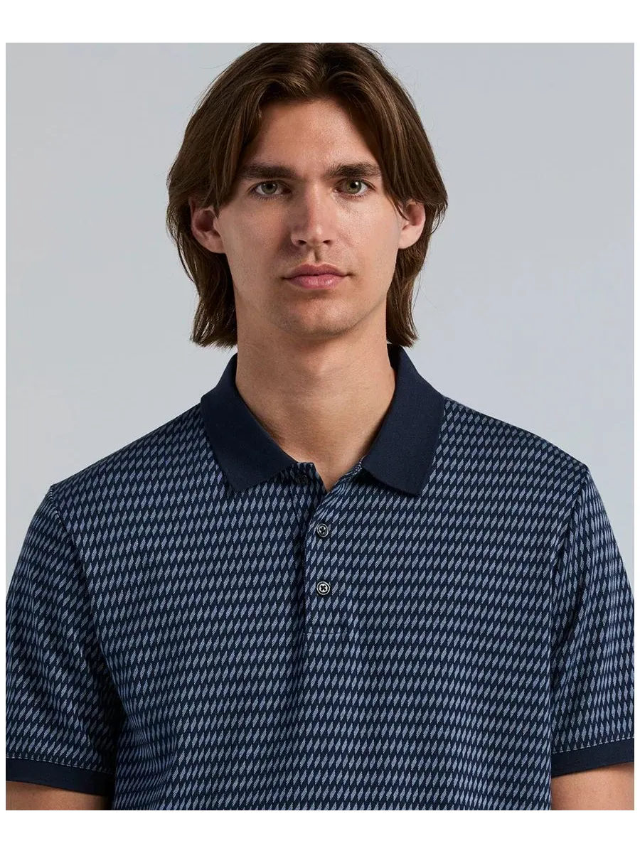 Мужское поло из жаккардового хлопка в полоску Perry Ellis — изображение 3 из 4, сапфировый