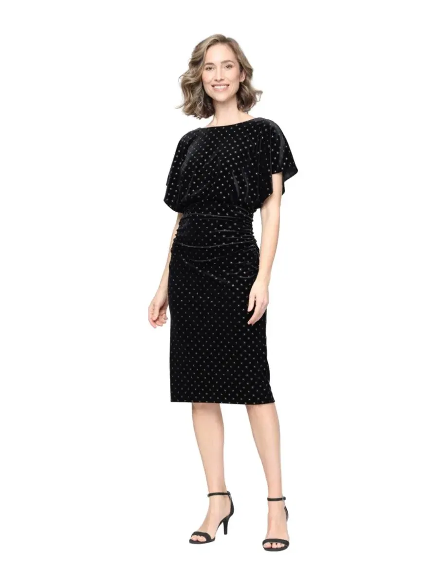 Платье с пайетками и бархатом с рукавами-крылышками SL Fashions — изображение 1 из 3, черный/золотистый