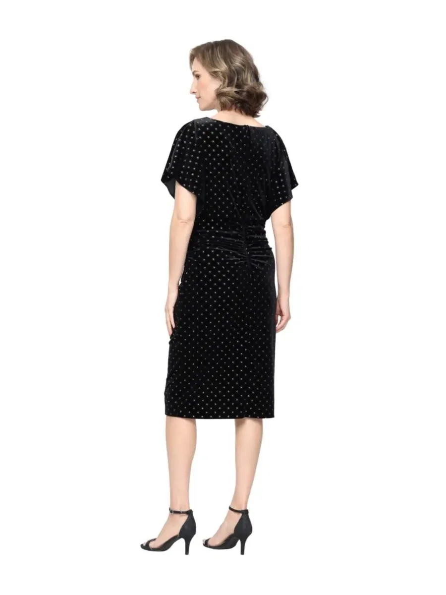 Платье с пайетками и бархатом с рукавами-крылышками SL Fashions — изображение 3 из 3, черный/золотистый