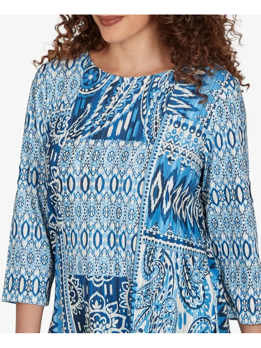 Топ с панелями в стиле пэчворк Petite Medallion Navy Patchwork Knit Alfred Dunner — изображение 4 из 5, темно-синий
