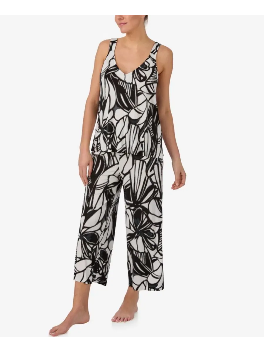 Комплект пижамы из вискозы с принтом Ikat Roses DKNY — изображение 2 из 3, черный