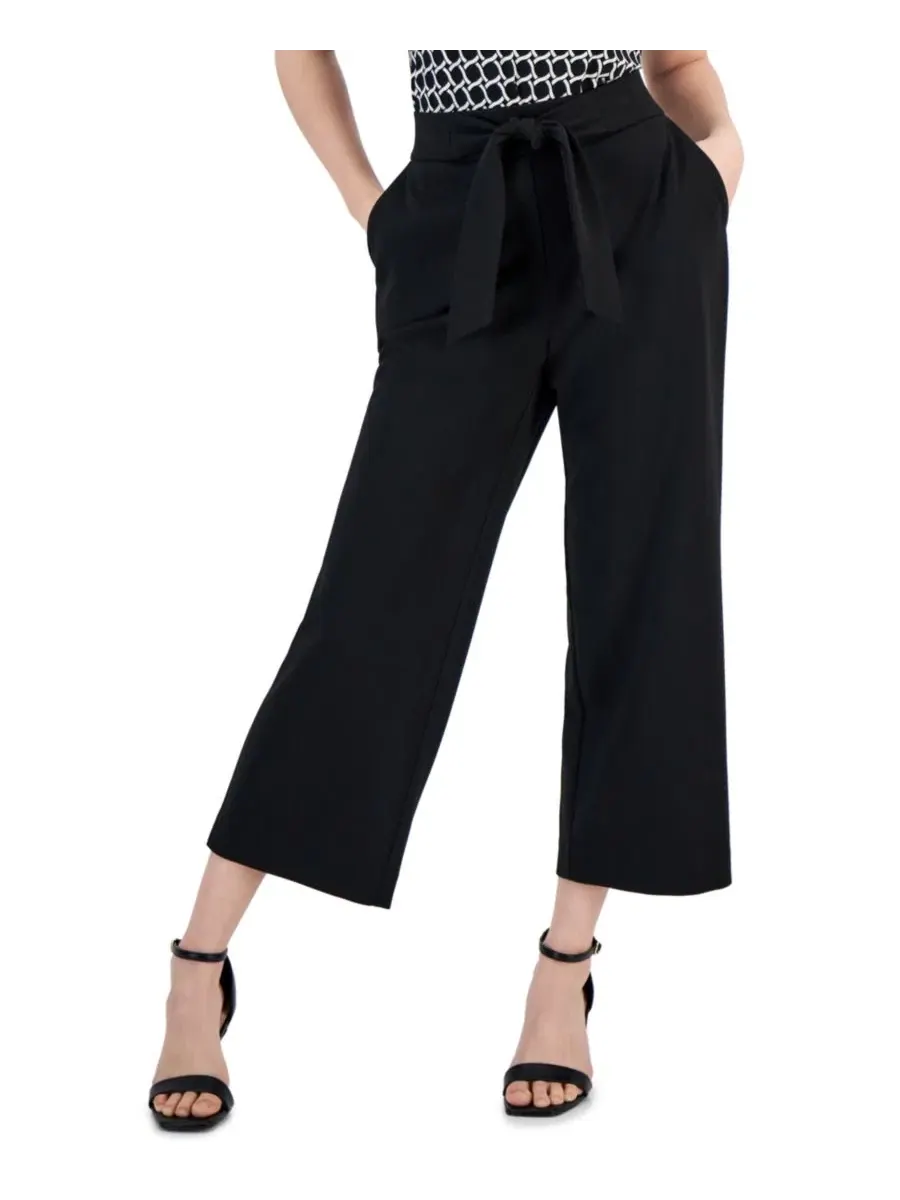 Комплект из топа с рукавом-тюльпан и брюк клеш, модель Petite Tulip-Sleeve Top & Wide-Leg Pants AK — черный