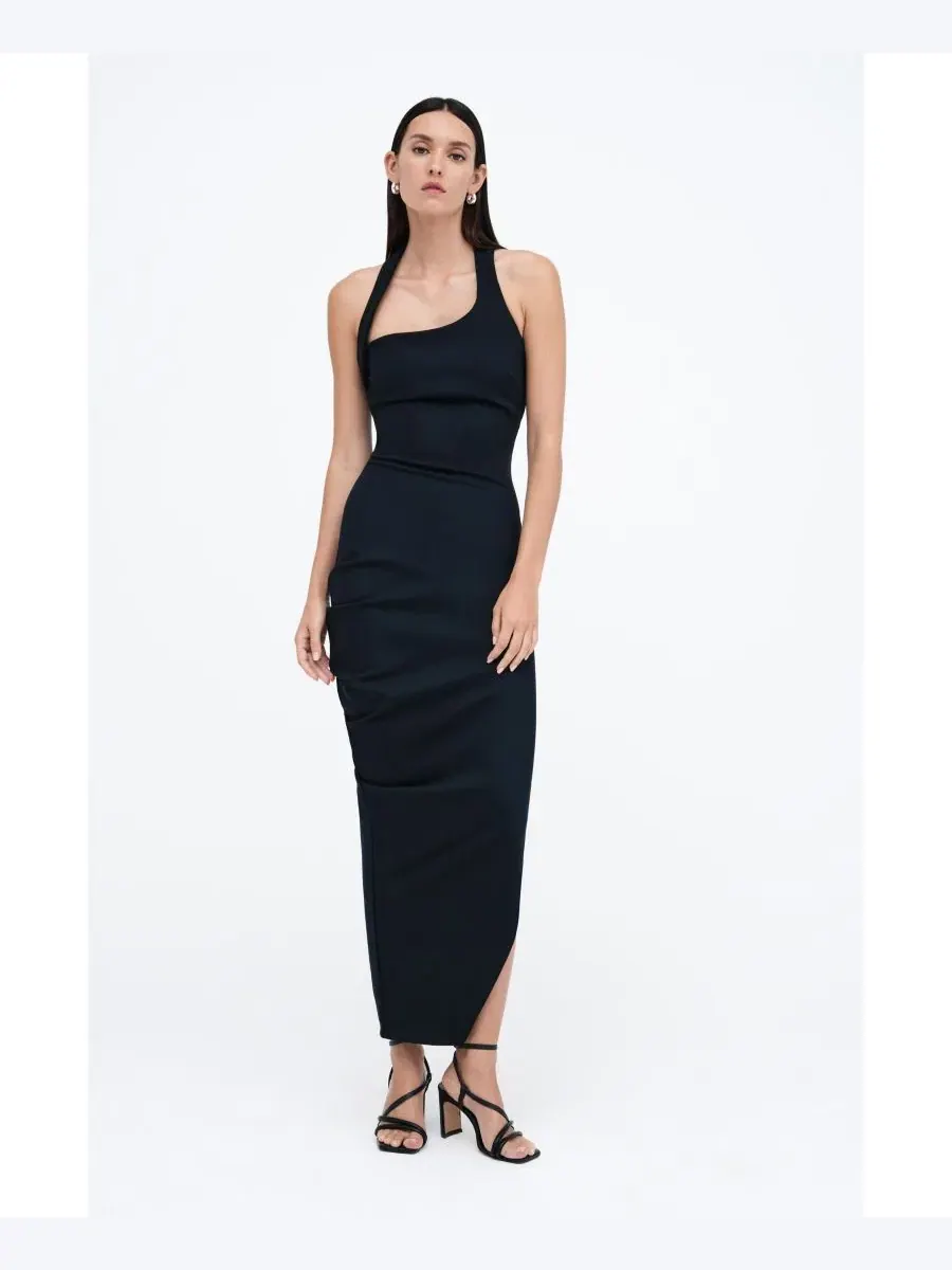 Платье макси с асимметричной драпировкой, открытой спиной и разрезом, Gallery Dress Marcella