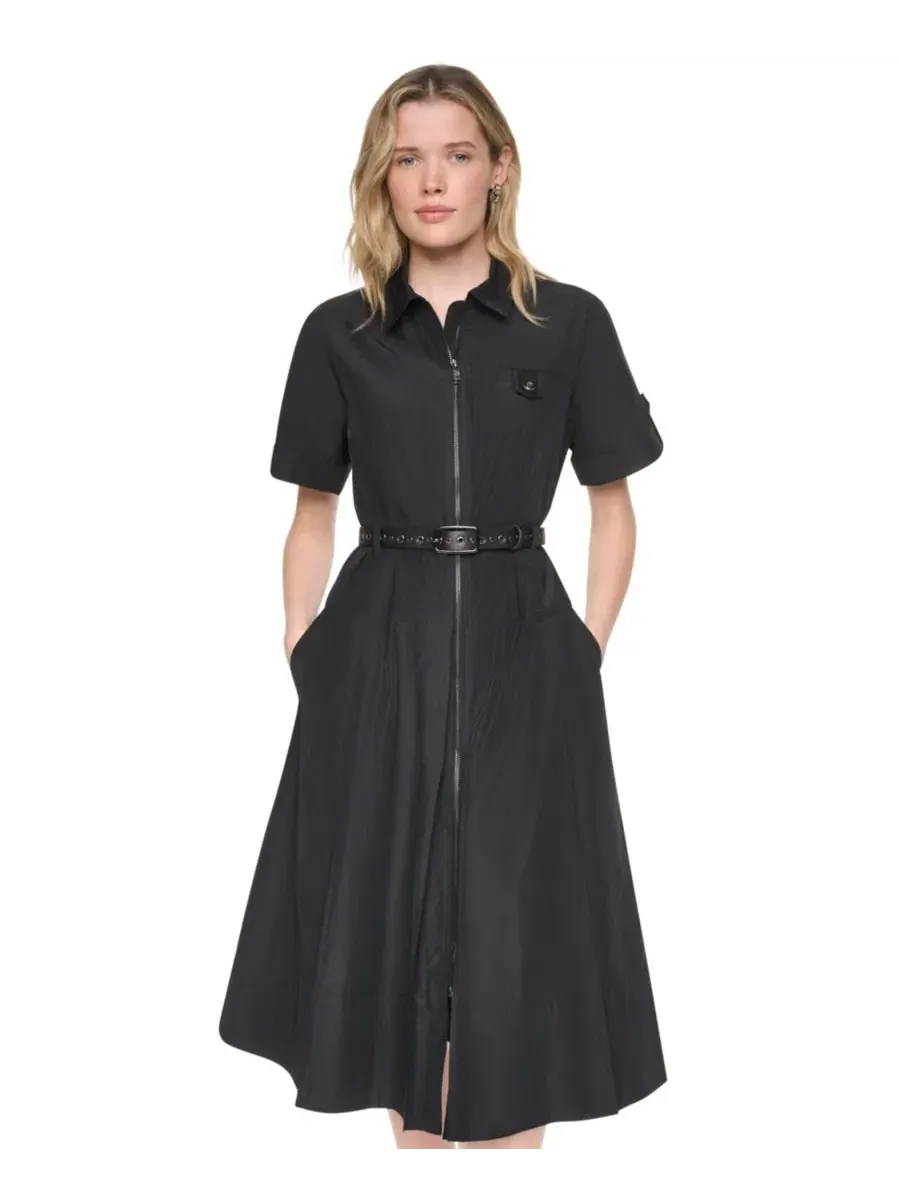 Платье миди с воротником и съемным поясом, модель DKNY