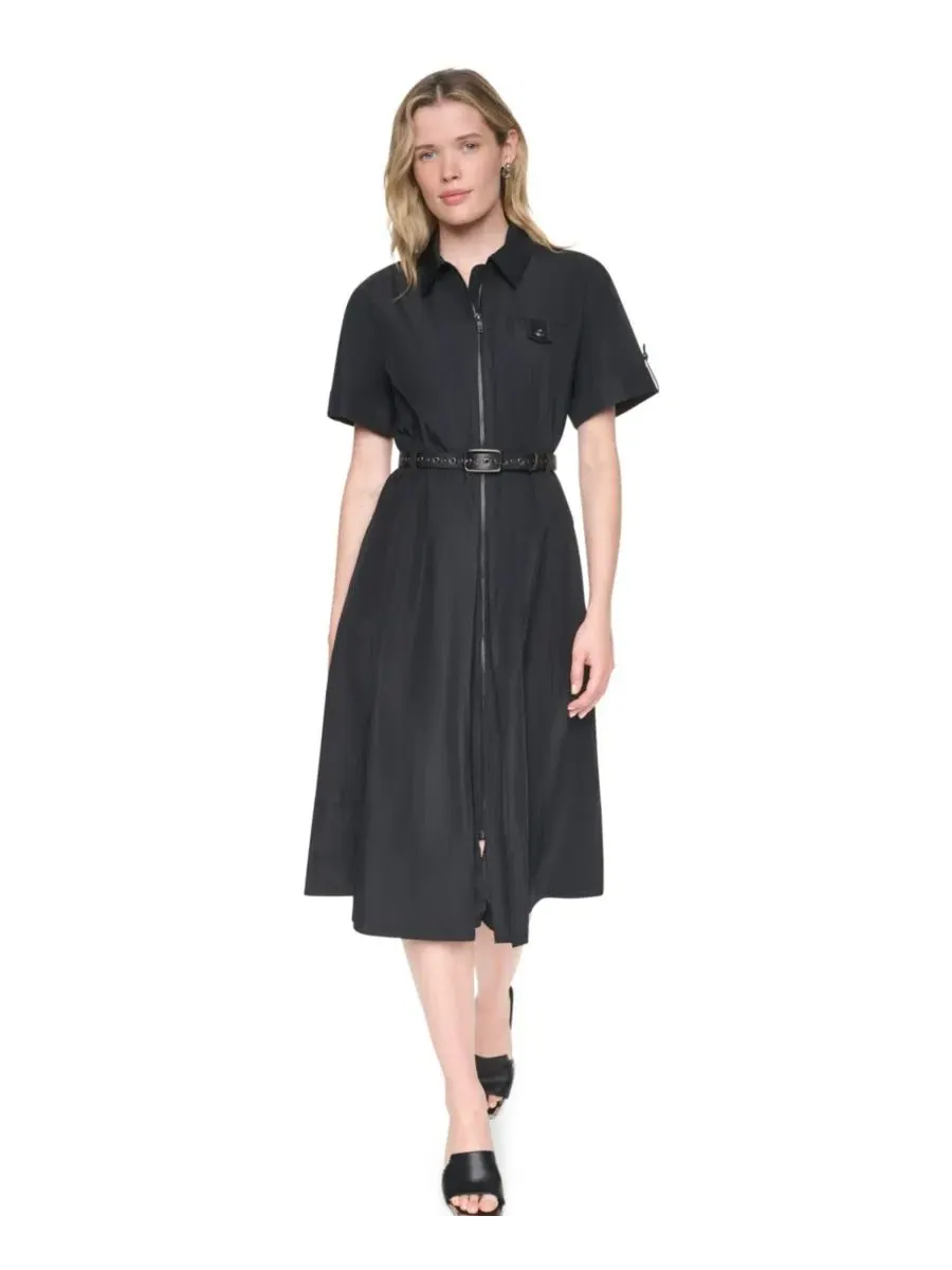 Платье миди с воротником и съемным поясом, модель DKNY — изображение 2 из 7, черный