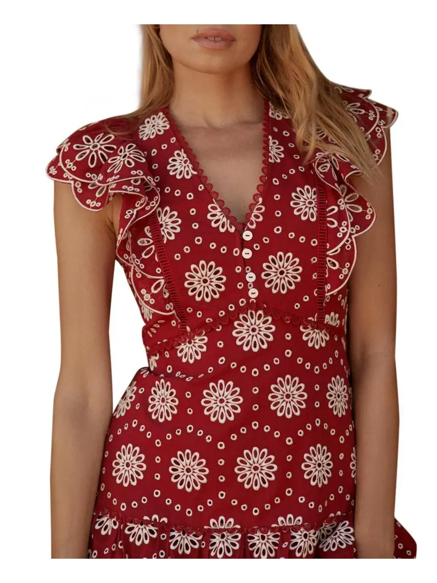 Платье миди с цветочным принтом, рюшами и заниженной талией, модель Floral-Print Ruffle Drop-Waist — изображение 2 из 7