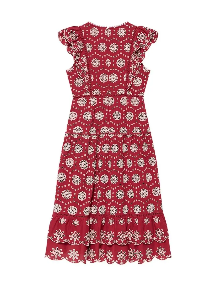 Платье миди с цветочным принтом, рюшами и заниженной талией, модель Floral-Print Ruffle Drop-Waist — изображение 7 из 7