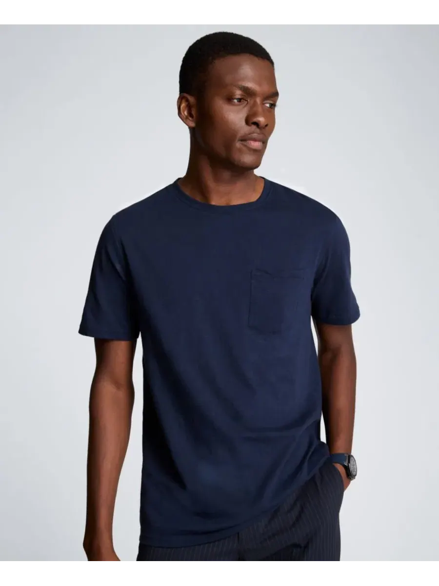 Футболка классического кроя с коротким рукавом и нагрудным карманом Kenneth Cole — изображение 1 из 4, темно-синий