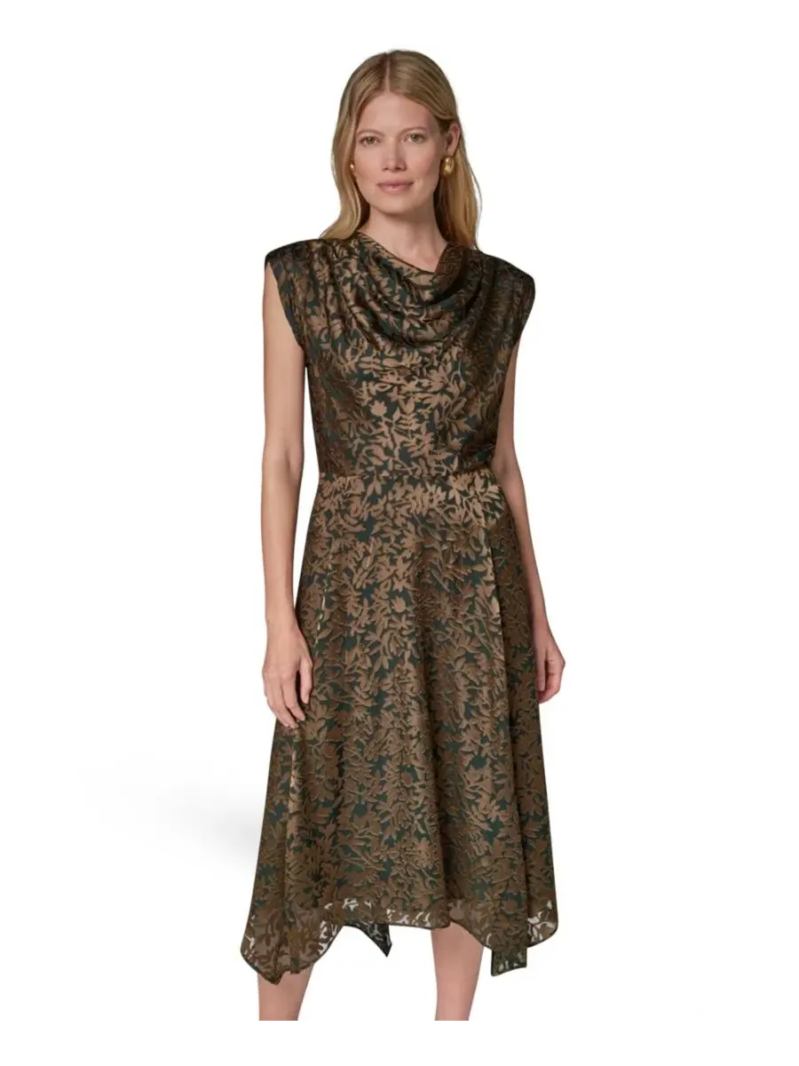 Платье-миди с принтом floral vine, без рукавов Donna Karan New York — изображение 4 из 8, черный/оливковый