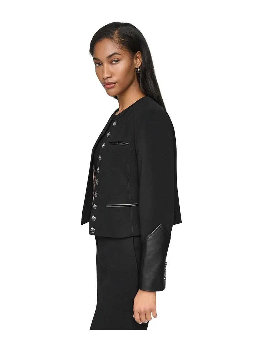 Жакет без воротника с длинным рукавом, укороченный DKNY — изображение 4 из 9, черный