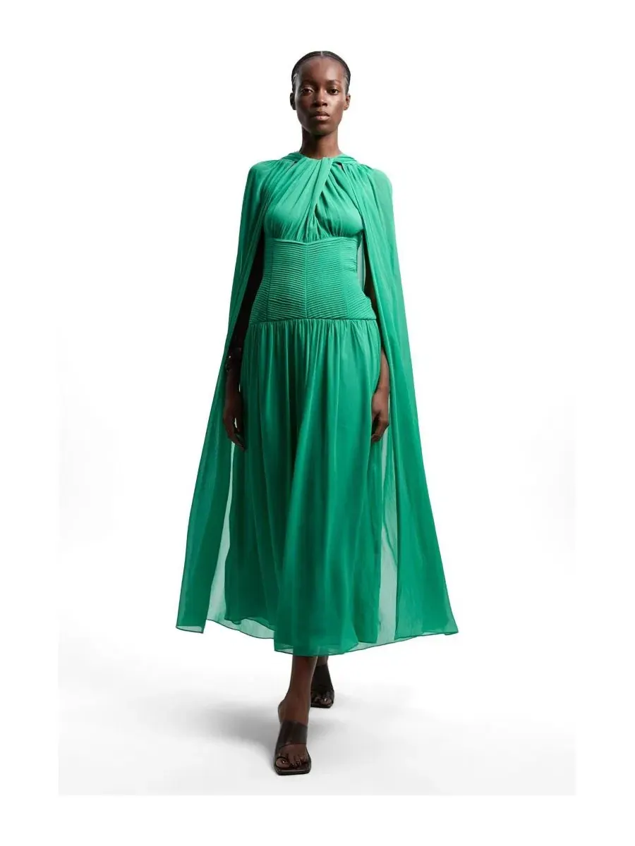 Платье макси с запахом на шее с капюшоном Karen Millen — изображение 1 из 4, зеленый