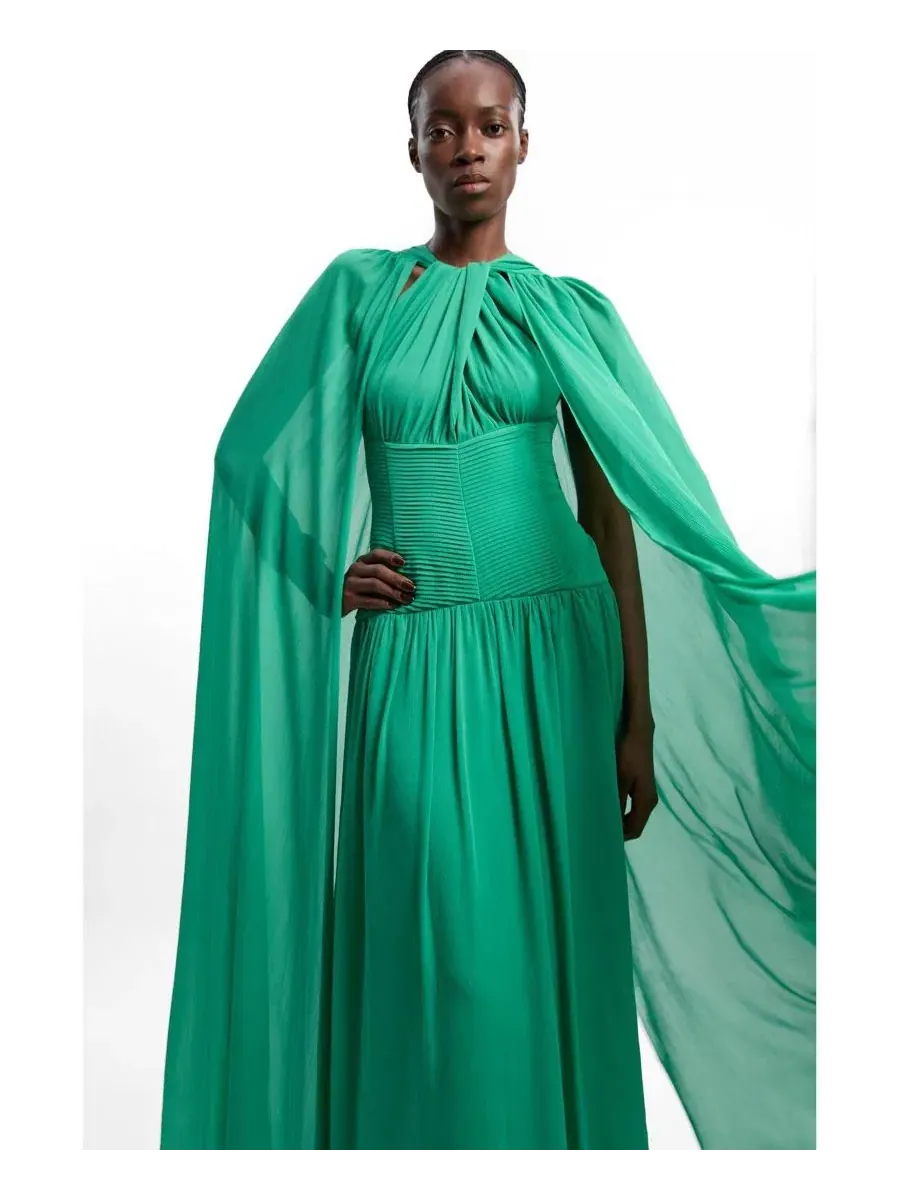 Платье макси с запахом на шее с капюшоном Karen Millen — изображение 2 из 4, зеленый