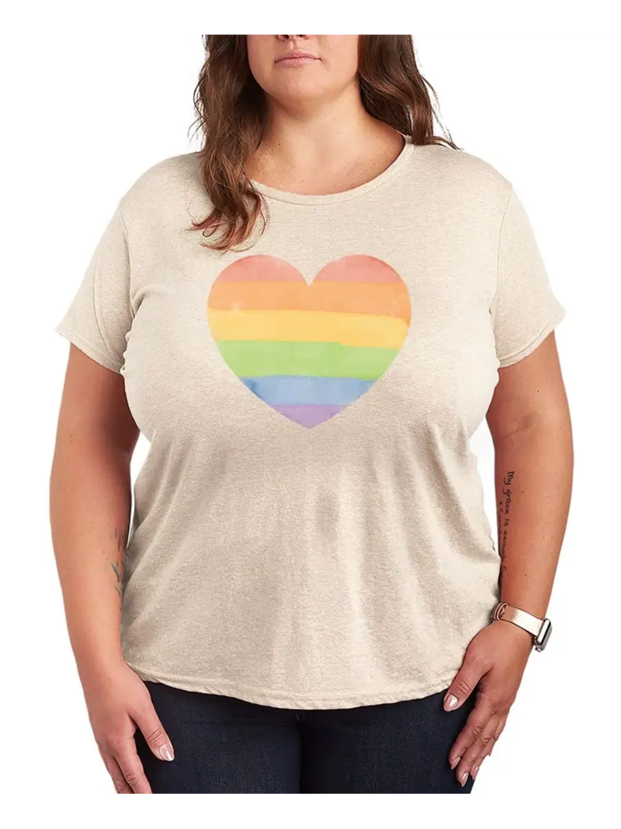 Футболка с коротким рукавом, с принтом, Instant Message Rainbow Heart Hybrid Apparel — изображение 1 из 3, березовый