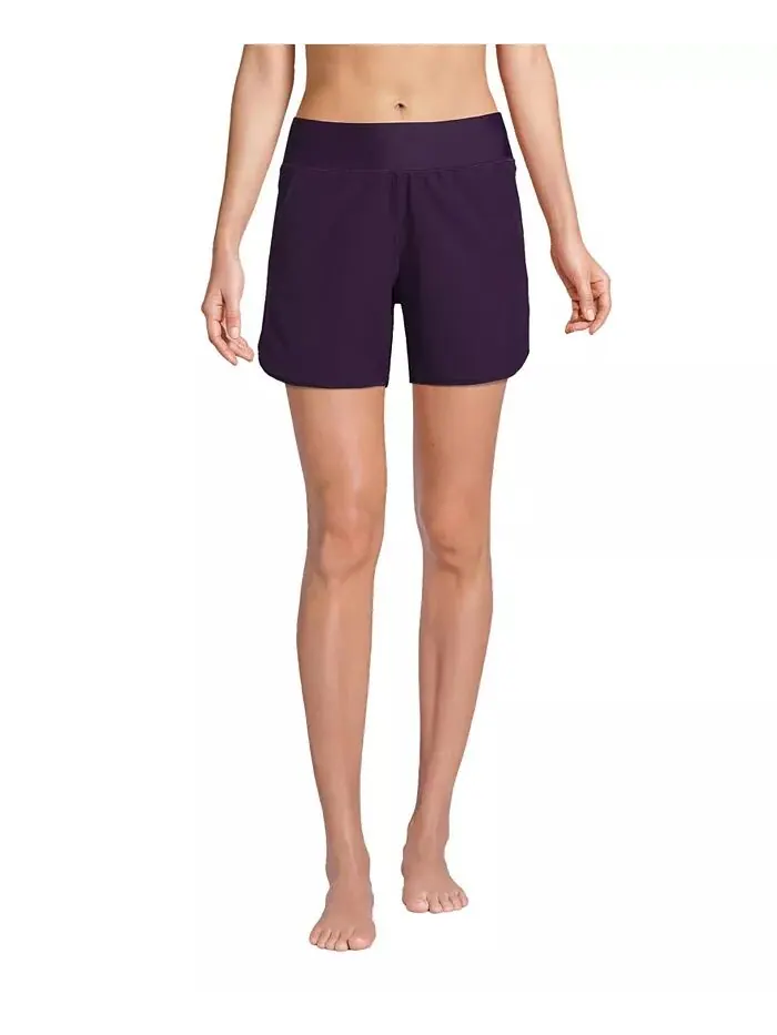 Женские шорты Curvy Fit 5" Quick Dry Board Shorts Плавки Шорты с трусиками Lands' End — изображение 1 из 5, черная смородина