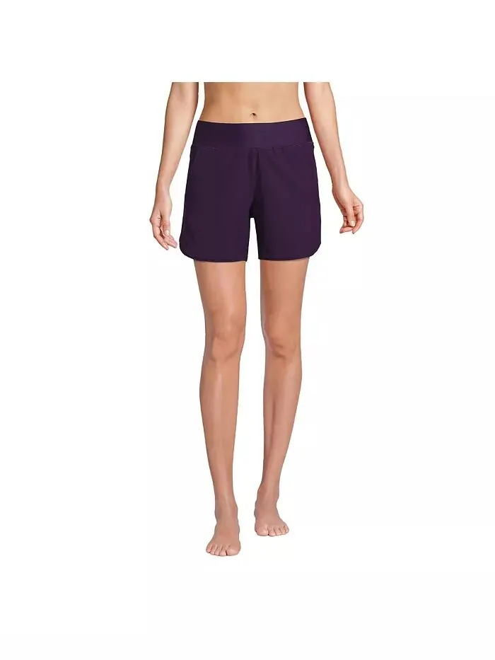 Женские шорты Curvy Fit 5" Quick Dry Board Shorts Плавки Шорты с трусиками Lands' End — изображение 3 из 5, черная смородина
