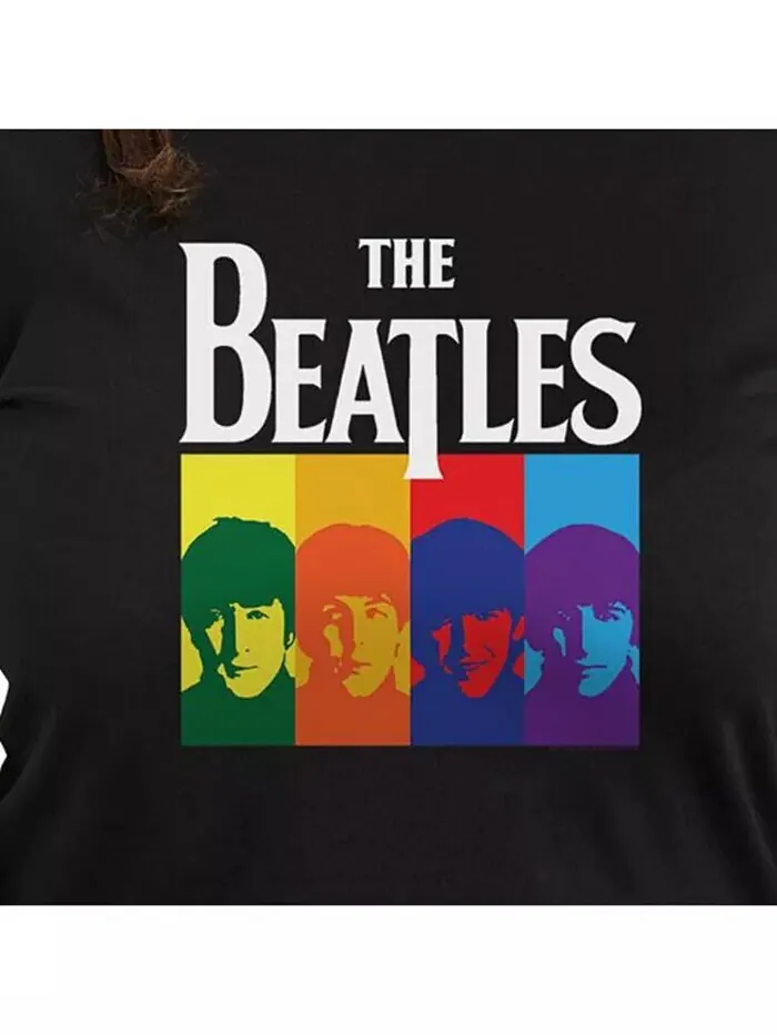 Модная футболка большого размера с графическим логотипом Beatles Hybrid Apparel — изображение 3 из 3, черный
