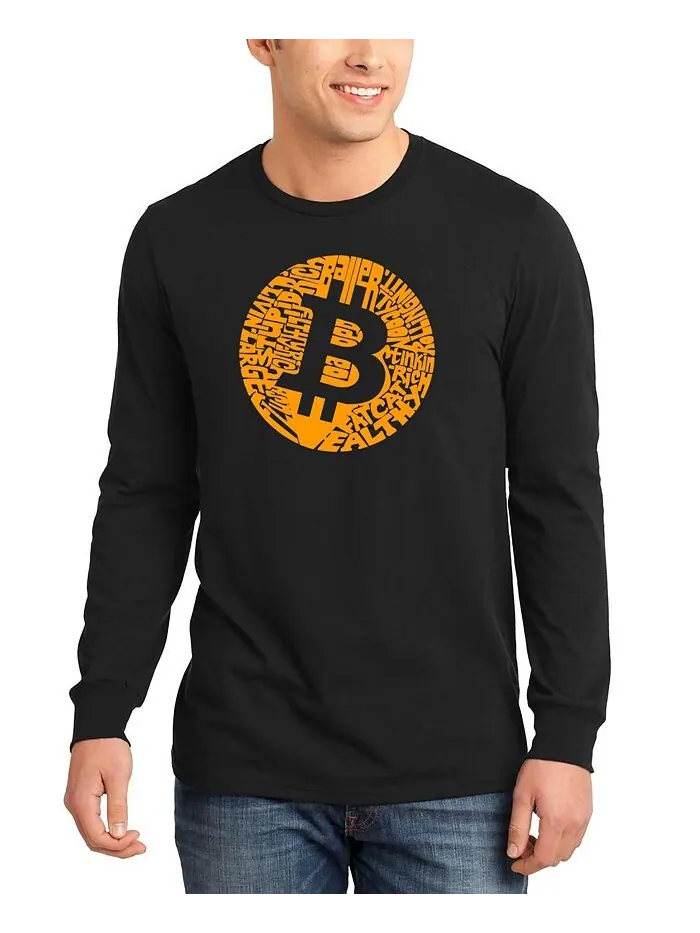 Мужская футболка с длинным рукавом Bitcoin Word Art LA Pop Art — изображение 1 из 2, черный