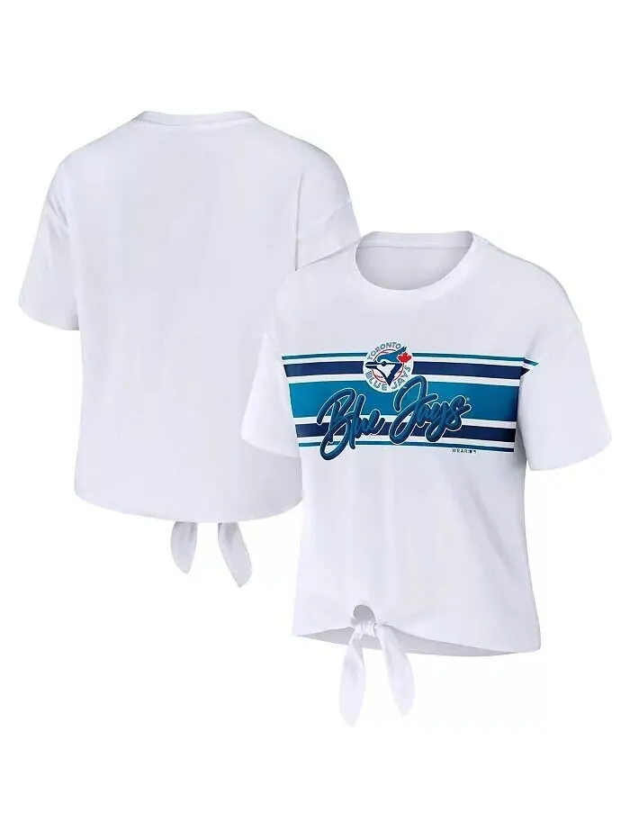 Женская белая футболка Toronto Blue Jays с завязкой спереди Wear By Erin Andrews — изображение 1 из 3, белый