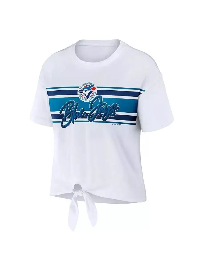 Женская белая футболка Toronto Blue Jays с завязкой спереди Wear By Erin Andrews — изображение 3 из 3, белый
