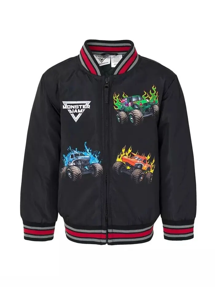 Университетский бомбер на молнии для мальчиков Grave Digger El Toro Loco Megalodon Monster Jam