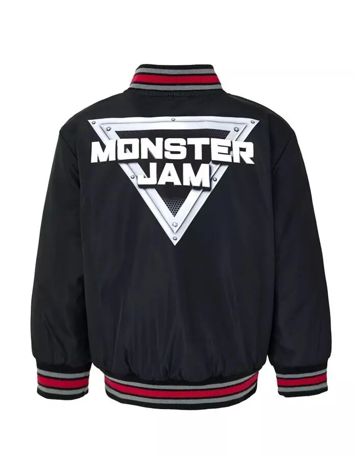 Университетский бомбер на молнии для мальчиков Grave Digger El Toro Loco Megalodon Monster Jam — изображение 3 из 4, черный