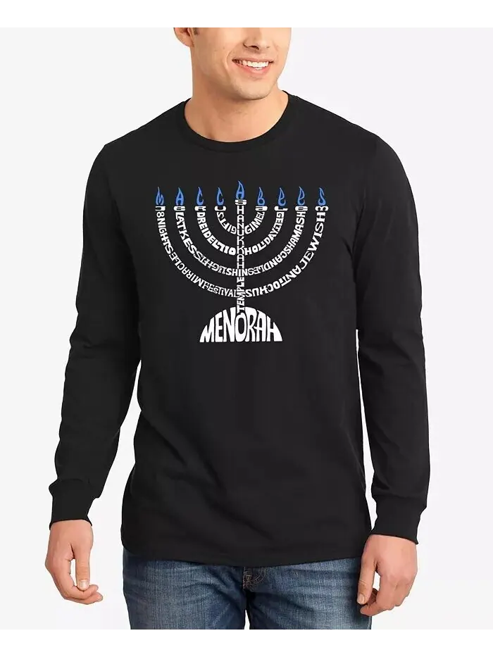 Мужская футболка с длинным рукавом Menorah Word Art LA Pop Art — изображение 1 из 3, черный