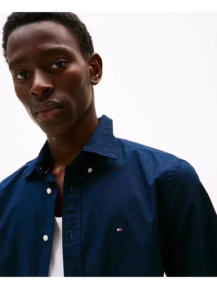Мужская рубашка с коротким рукавом Flex Poplin Regular Fit Tommy Hilfiger — изображение 3 из 4, голубой