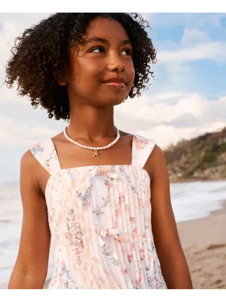 Детское длинное платье без рукавов с декоративными складками Abercrombie kids — изображение 6 из 9, белый