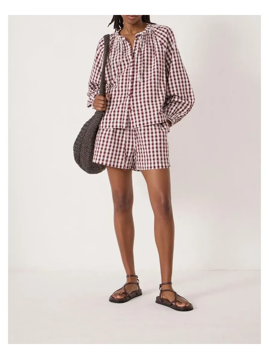 Hush Женские пляжные шорты Ernie Gathered Gingham — изображение 7 из 8, красный белый