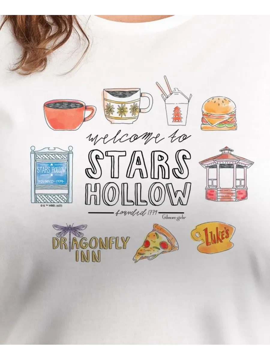 Модная футболка больших размеров с графическим принтом "Gilmore Girls Stars Hallow" и круглым — изображение 3 из 3, белый