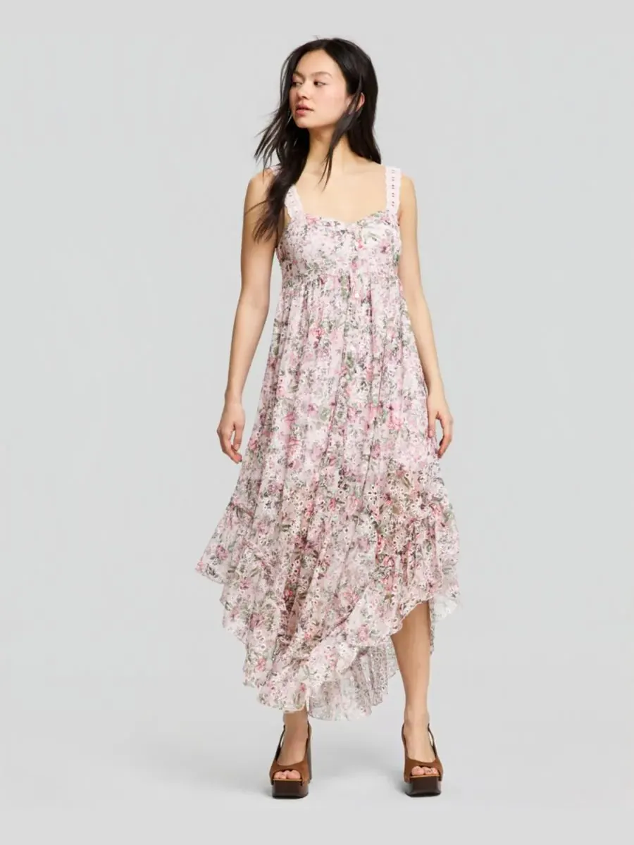 Женское асимметричное макси-платье из шифона с перфорацией And Now This, Mauve Floral