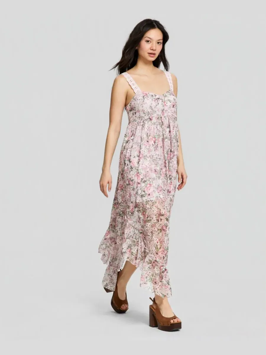Женское асимметричное макси-платье из шифона с перфорацией And Now This, Mauve Floral — изображение 3 из 5