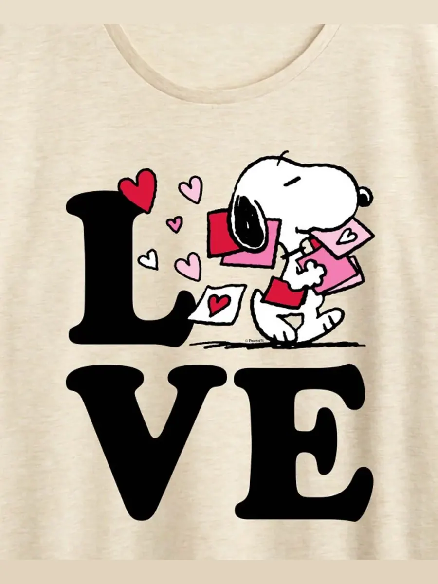 Женская футболка с коротким рукавом и графическим принтом "Peanuts Love Snoopy" Hybrid Apparel — изображение 2 из 3