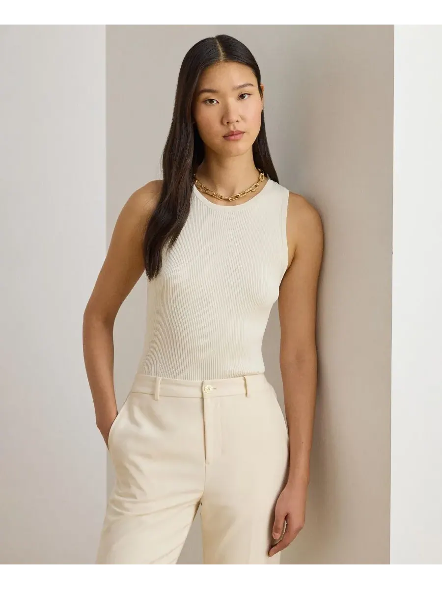 Женский свитер с круглым вырезом и ребристой вязкой Lauren Ralph Lauren — изображение 1 из 4, кремовый