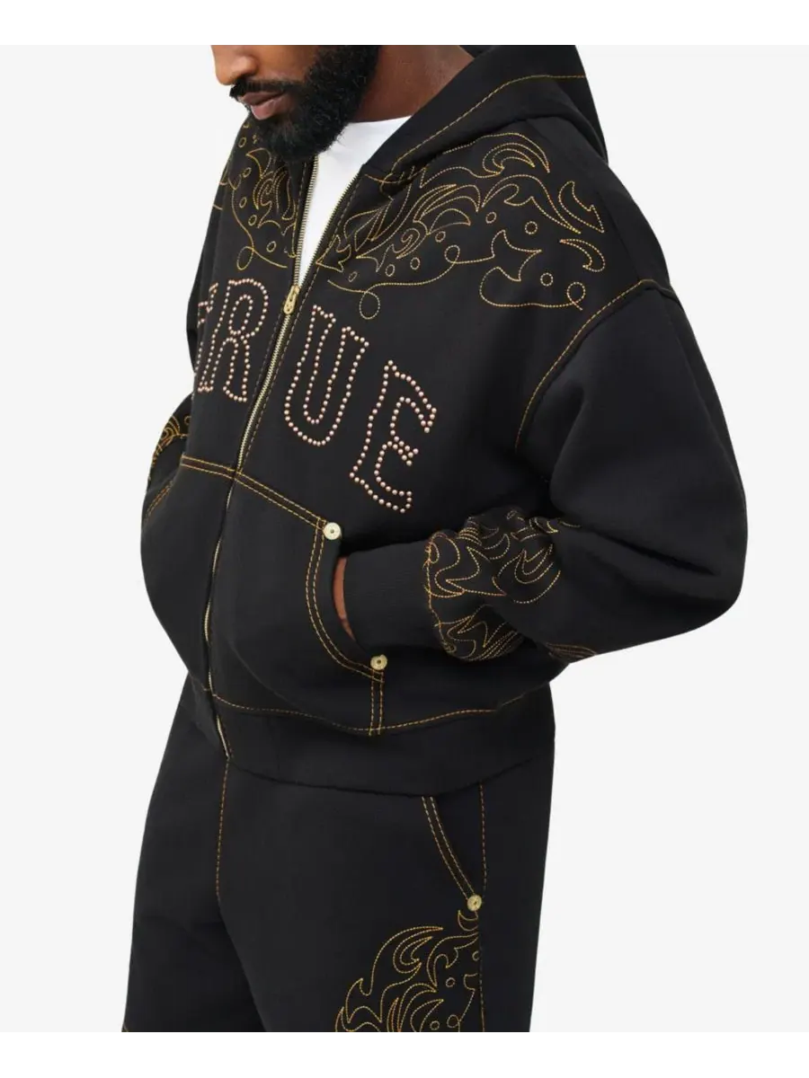 Мужская толстовка Rodeo Big T Boxy Zip Hoodie Sweatshirt True Religion — изображение 2 из 3, черный