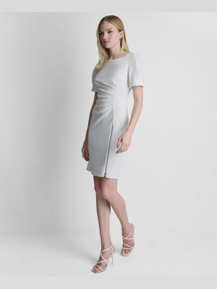 Женское платье с короткими рукавами и присборенным круглым вырезом DKNY — изображение 2 из 6, белый