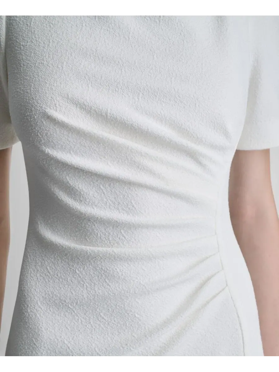 Женское платье с короткими рукавами и присборенным круглым вырезом DKNY — изображение 4 из 6, белый