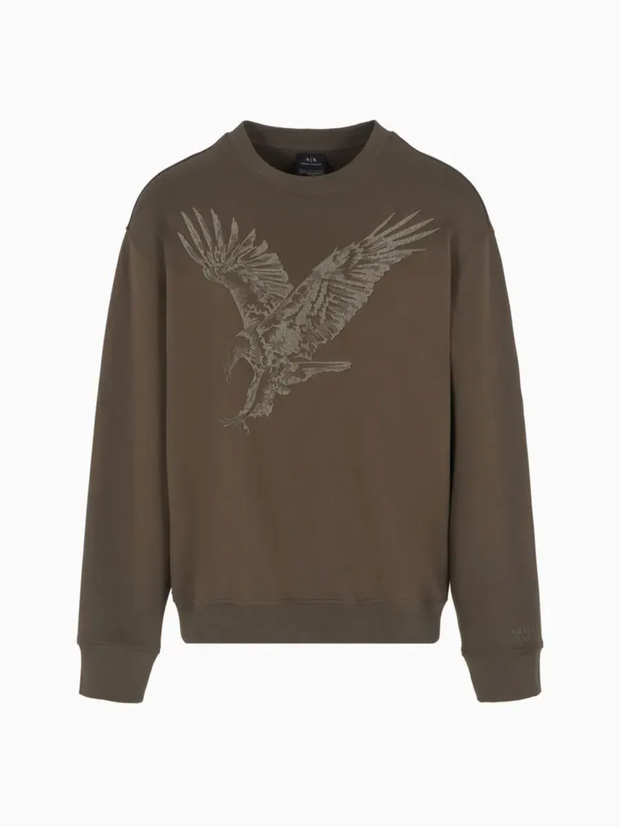 Мужская толстовка стандартного кроя с вышитым логотипом орла A|X Armani Exchange — изображение 3 из 5, черный оливковый