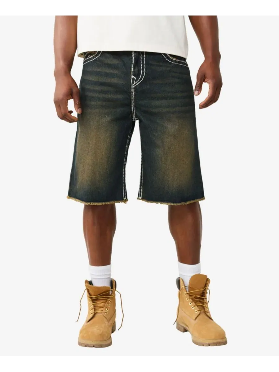 Мужские шорты Vinny Baggy Fray Flap Shorts True Religion — изображение 1 из 3, джинсовый синий темный