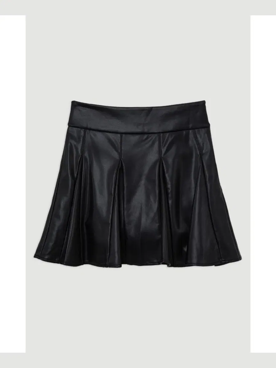 Женская мини-юбка из искусственной кожи с отворотами Karen Millen — изображение 5 из 7, черный