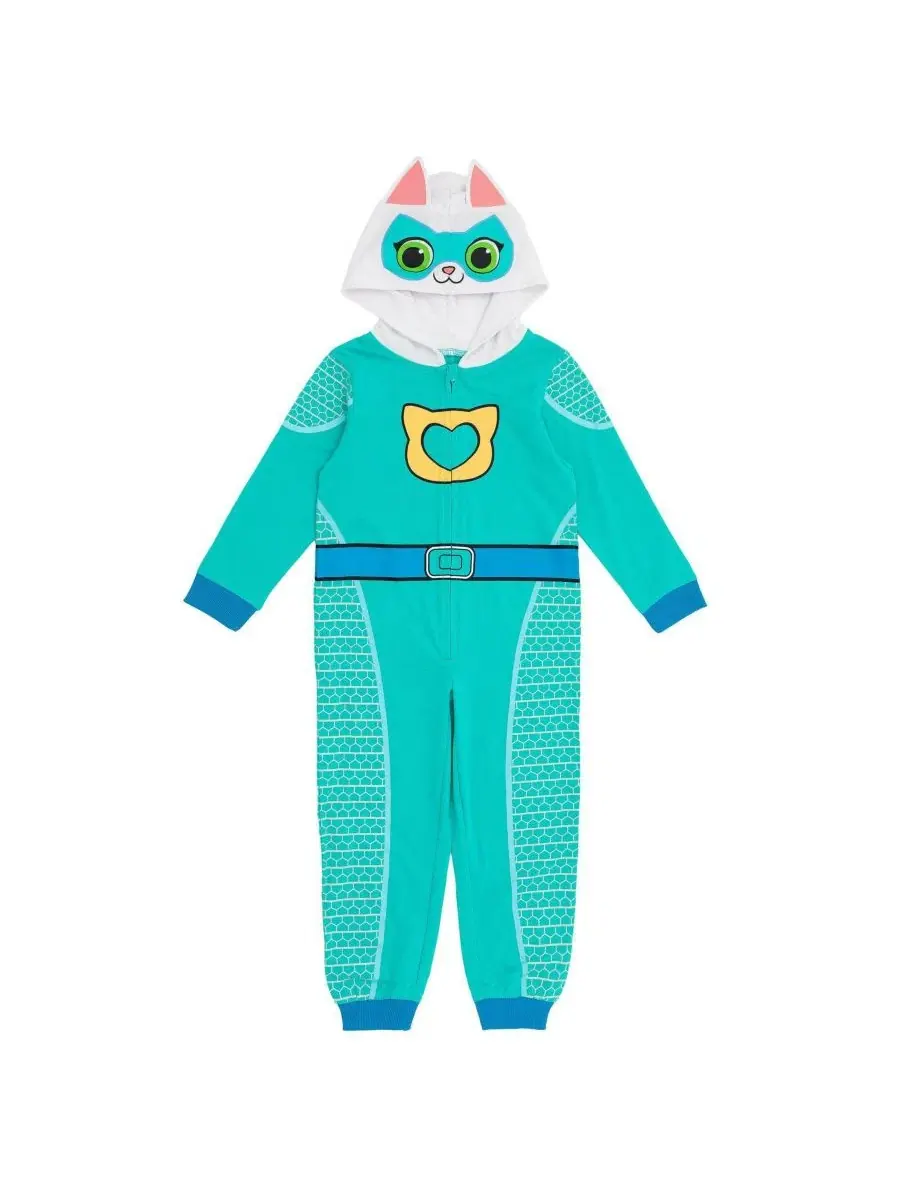 Детский комбинезон-кигуруми с капюшоном SuperKitties, Teal Bitsy
