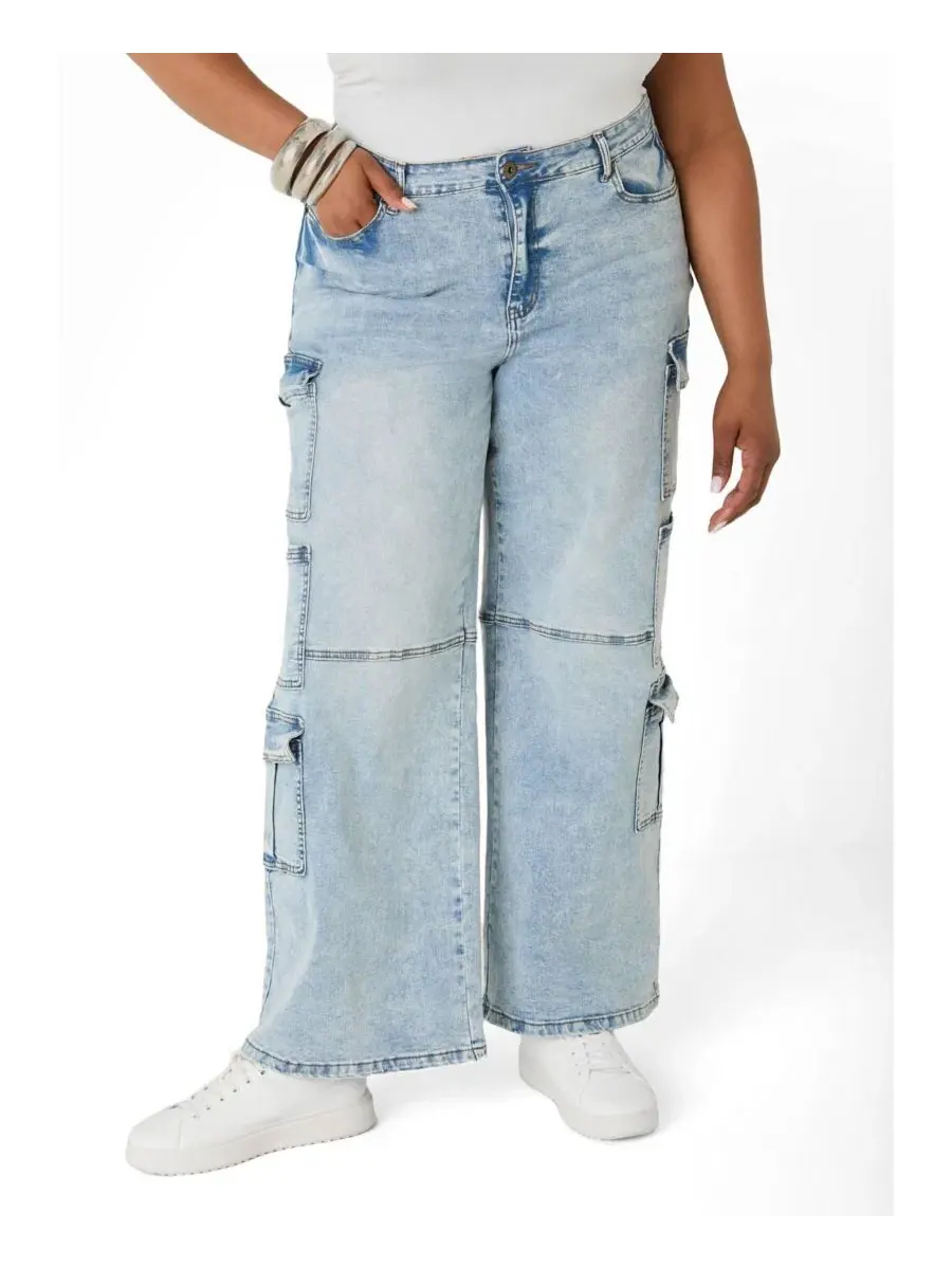Джинсы клеш с карго-карманами Acid Wash Ashley Stewart, Plus Size — мульти