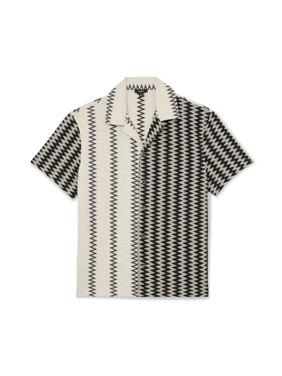 Рубашка с кубинским воротником и зигзаг-крючком, модель Dain Zig Zag Crochet Cuban REISS — изображение 4 из 5, белый черный