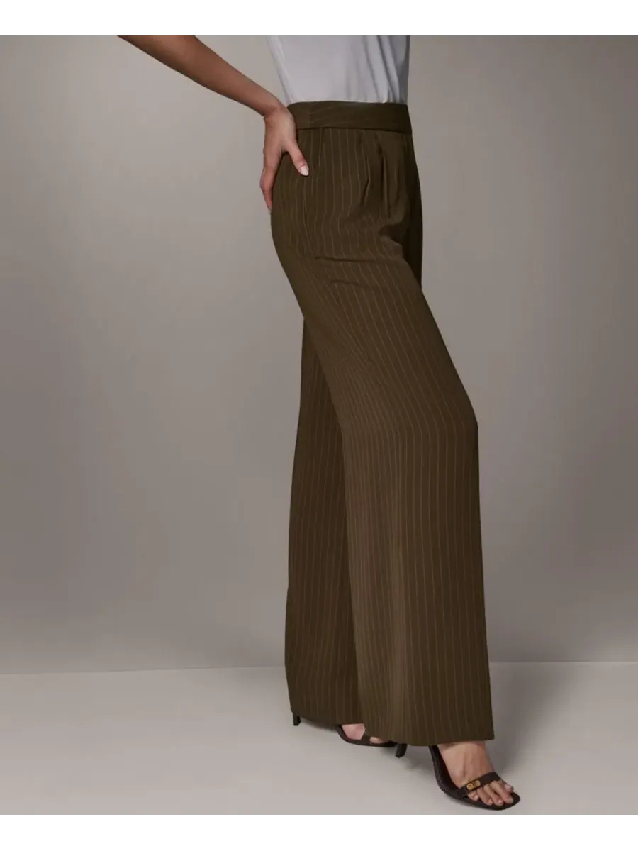 Брюки женские с высокой посадкой, полной длины, с широкими штанинами Donna Karan New York — изображение 3 из 7, оливковый