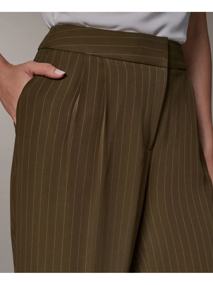 Брюки женские с высокой посадкой, полной длины, с широкими штанинами Donna Karan New York — изображение 4 из 7, оливковый