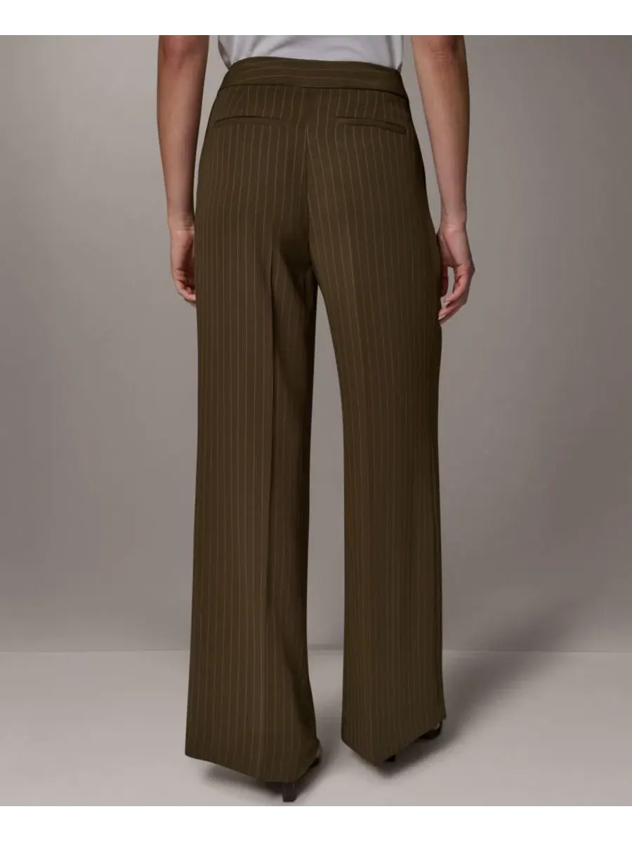 Брюки женские с высокой посадкой, полной длины, с широкими штанинами Donna Karan New York — изображение 5 из 7, оливковый